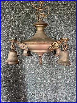 Vintage Antique 1930s Ceiling Light Fixture Pendant Chandelier Art Deco Brass