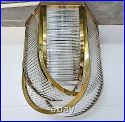 Vintage Antique Art Deco Brass Glass Rod Ceiling Fixture 6 Light Chandelier Lamp