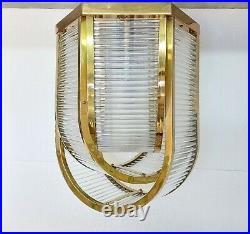 Vintage Antique Art Deco Brass Glass Rod Ceiling Fixture 6 Light Chandelier Lamp