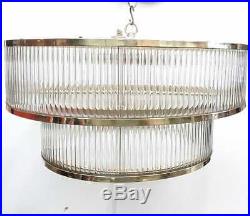 Vintage Antique Art Deco Brass Glass Rod Ceiling Fixture 8 Light Chandelier Lamp