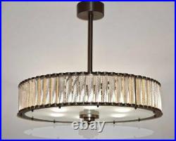 Vintage Antique Art Deco Brass Glass Rod Ceiling Fixture Light Chandelier Lamp