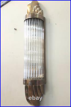 Vintage Antique Art Deco Brass & Glass Rod Ship Light Fixture Wall Sconces Lamp