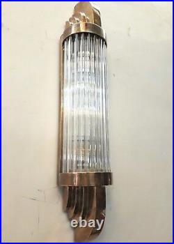 Vintage Antique Art Deco Brass & Glass Rod Ship Light Fixture Wall Sconces Lamp
