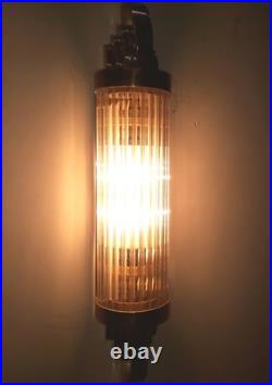 Vintage Antique Art Deco Brass & Glass Rod Ship Light Fixture Wall Sconces Lamp