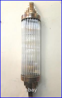 Vintage Antique Art Deco Brass & Glass Rod Ship Light Fixture Wall Sconces Lamp