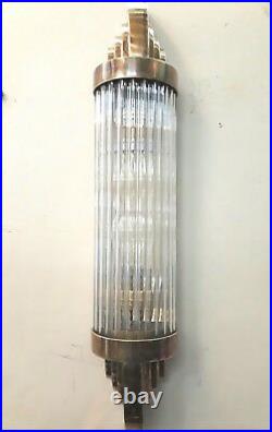 Vintage Antique Art Deco Brass & Glass Rod Ship Light Fixture Wall Sconces Lamp