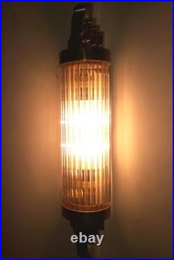 Vintage Antique Art Deco Brass & Glass Rod Ship Light Fixture Wall Sconces Lamp
