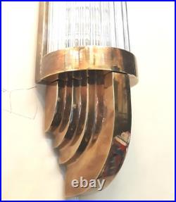 Vintage Antique Art Deco Brass & Glass Rod Ship Light Fixture Wall Sconces Lamp
