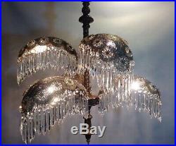 Vintage Antique Art Deco Nouveau Palm Frond Crystal Filigree Chandelier 6 Lamp