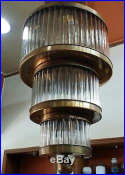 Vintage Antique Art Deco Ship Glass Rod Ceiling Fixture 12 Light Chandelier Lamp