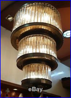Vintage Antique Art Deco Ship Glass Rod Ceiling Fixture 12 Light Chandelier Lamp
