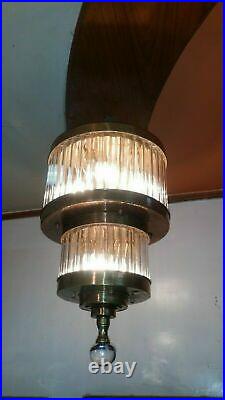 Vintage Antique Art Deco Ship Glass Rod Ceiling Fixture 6 Light Chandelier Lamp