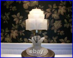 Vintage Antique Art Deco Skyscraper Frosted Glass Lamp 12