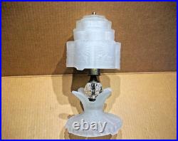Vintage Antique Art Deco Skyscraper Frosted Glass Lamp 12