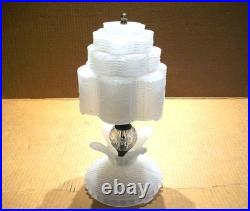 Vintage Antique Art Deco Skyscraper Frosted Glass Lamp 12