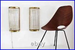Vintage Antique Art Deco Style Wall Sconces with Glass Rods & Brass Set of Two