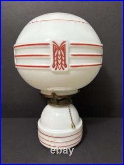 Vintage Antique J. C. Virden Milk Glass Red Stencil Art Deco Globe Light Lamp