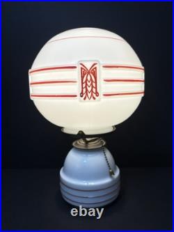 Vintage Antique J. C. Virden Milk Glass Red Stencil Art Deco Globe Light Lamp
