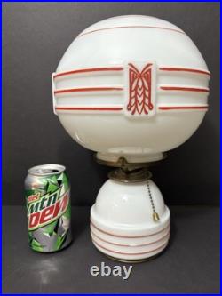 Vintage Antique J. C. Virden Milk Glass Red Stencil Art Deco Globe Light Lamp