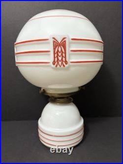 Vintage Antique J. C. Virden Milk Glass Red Stencil Art Deco Globe Light Lamp