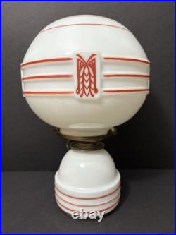 Vintage Antique J. C. Virden Milk Glass Red Stencil Art Deco Globe Light Lamp