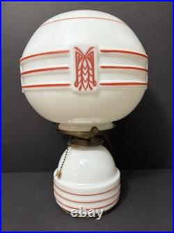 Vintage Antique J. C. Virden Milk Glass Red Stencil Art Deco Globe Light Lamp