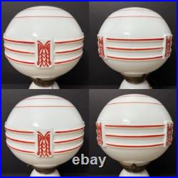 Vintage Antique J. C. Virden Milk Glass Red Stencil Art Deco Globe Light Lamp