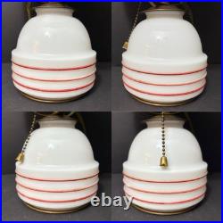 Vintage Antique J. C. Virden Milk Glass Red Stencil Art Deco Globe Light Lamp