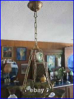 Vintage Antique Lincoln Art Deco Chandelier Lamp 5 Light Ceiling Chain Fixture