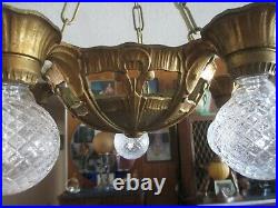 Vintage Antique Lincoln Art Deco Chandelier Lamp 5 Light Ceiling Chain Fixture