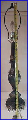 Vintage Antique Solid BRASS Table Lamp Flame Tipped Design Art Deco No Shade