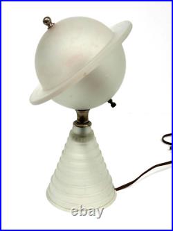 Vintage Art Deco 1939 Worlds Fair Frosted White Glass with Red Saturn Lamp