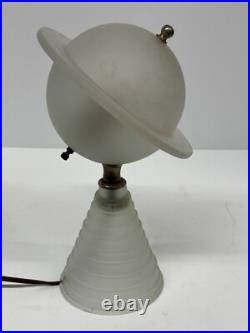 Vintage Art Deco 1939 Worlds Fair Frosted White Glass with Red Saturn Lamp