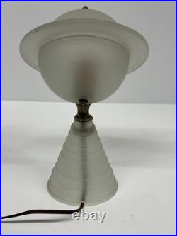 Vintage Art Deco 1939 Worlds Fair Frosted White Glass with Red Saturn Lamp
