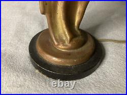 Vintage Art Deco Art nouveau Figural Bronze Multicolored Globe Shade Table Lamp