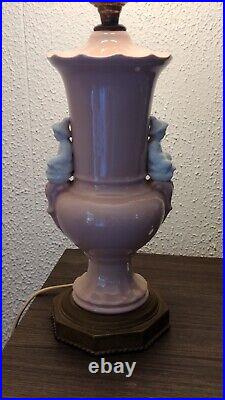 Vintage Art Deco Asian Milk Glass White and Pink Table Lamp With Shade