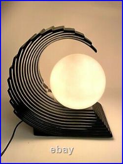 Vintage Art Deco Black Glazed Ceramic Wave Table Lamp, 1970s