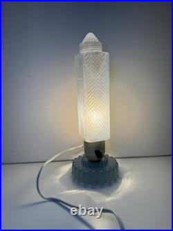 Vintage Art Deco Blue Frosted Bullet \ Skyscraper Boudoir Lamp