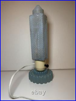 Vintage Art Deco Blue Frosted Bullet \ Skyscraper Boudoir Lamp