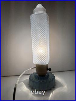 Vintage Art Deco Blue Frosted Bullet \ Skyscraper Boudoir Lamp