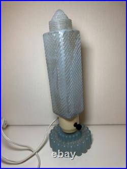 Vintage Art Deco Blue Frosted Bullet \ Skyscraper Boudoir Lamp