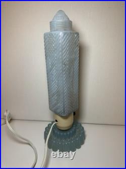 Vintage Art Deco Blue Frosted Bullet \ Skyscraper Boudoir Lamp