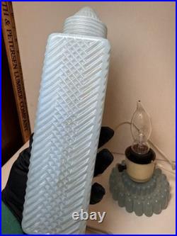 Vintage Art Deco Blue Frosted Bullet \ Skyscraper Boudoir Lamp