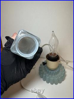 Vintage Art Deco Blue Frosted Bullet \ Skyscraper Boudoir Lamp