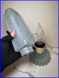 Vintage Art Deco Blue Frosted Bullet \ Skyscraper Boudoir Lamp