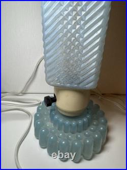 Vintage Art Deco Blue Frosted Bullet \ Skyscraper Boudoir Lamp