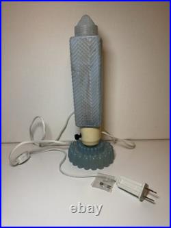 Vintage Art Deco Blue Frosted Bullet \ Skyscraper Boudoir Lamp
