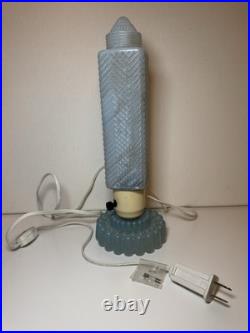 Vintage Art Deco Blue Frosted Bullet \ Skyscraper Boudoir Lamp