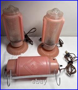 Vintage Art Deco Boudoir Lamps & Over The Bed 1930s Pink Depression Glass works