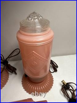 Vintage Art Deco Boudoir Lamps & Over The Bed 1930s Pink Depression Glass works